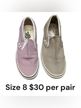Vans Slip-On Duo in Lilac and Taupe $30 per pair size 8